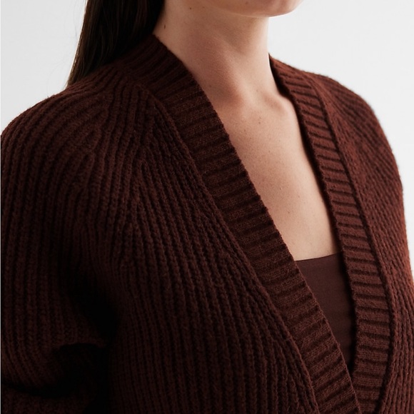Express Ribbed Button Front London Cardigan S Rich Mocha - Picture 4 of 11